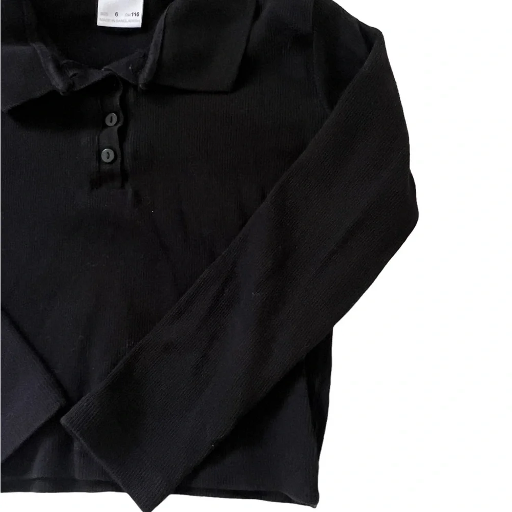 Zara | Black ribbed long sleeve polo shirt size 6